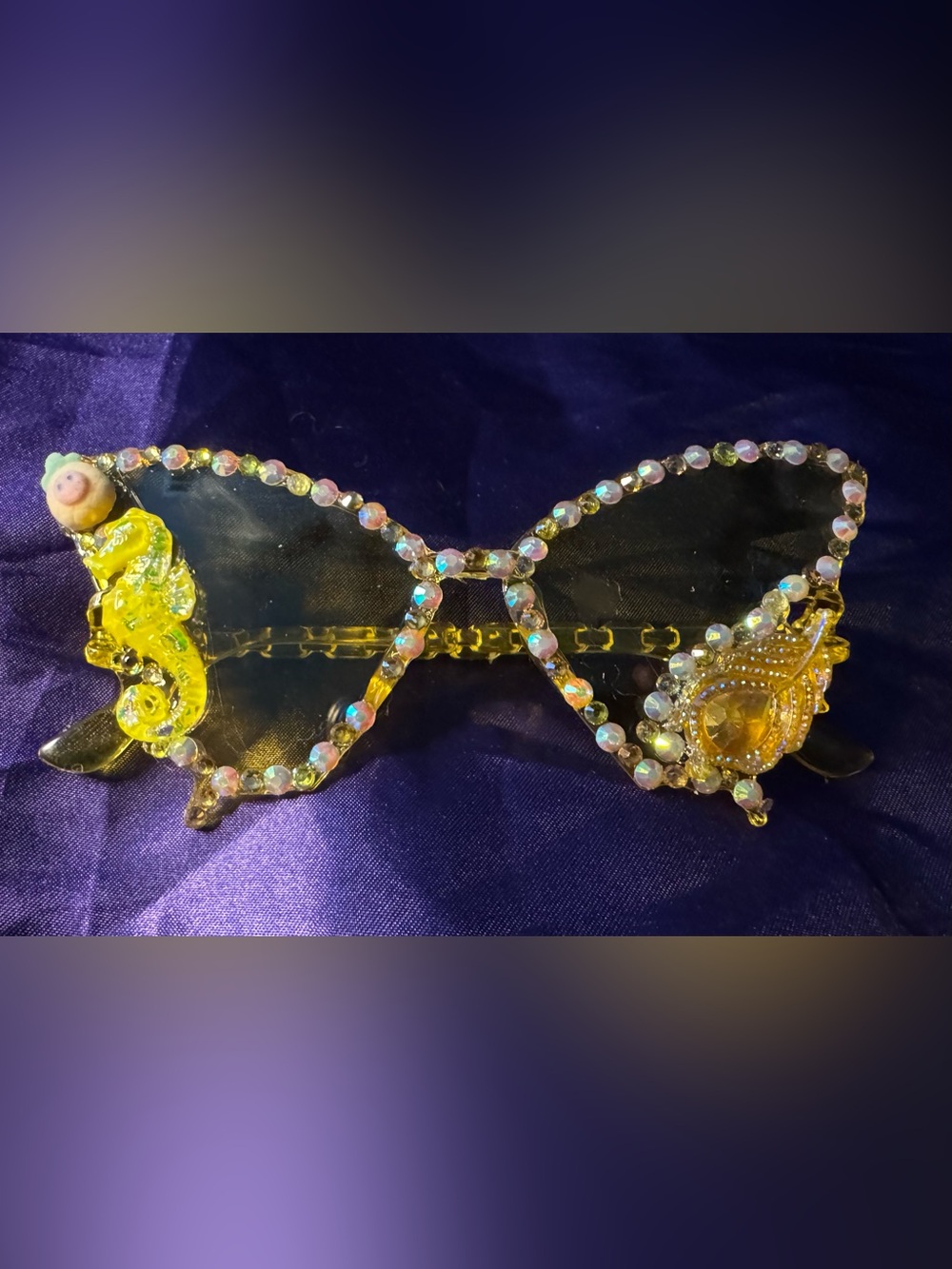 Crystal-Embellished Yellow over sized butterfly Sunglasses for Women